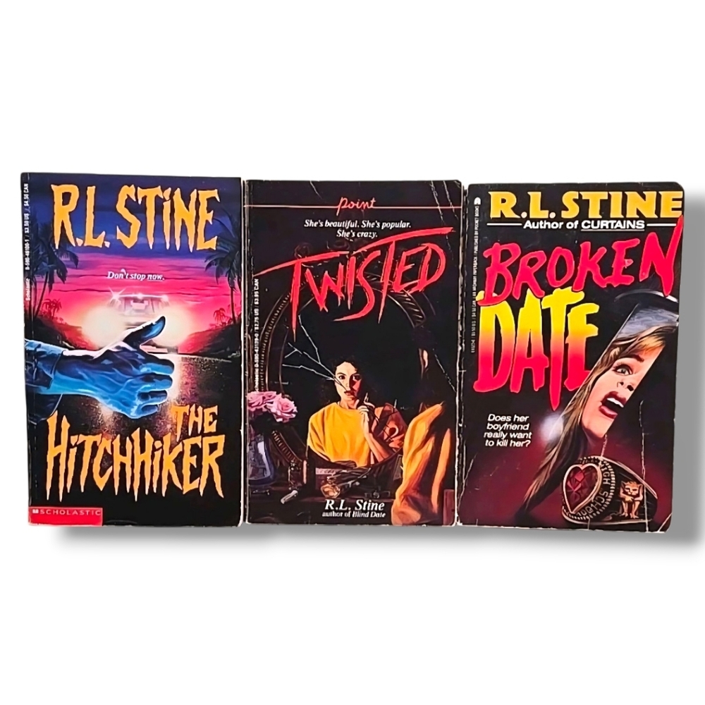 R.L. Stine Lot of 3: The Hitchhiker, Twisted, Broken Date - Vintage YA Horror